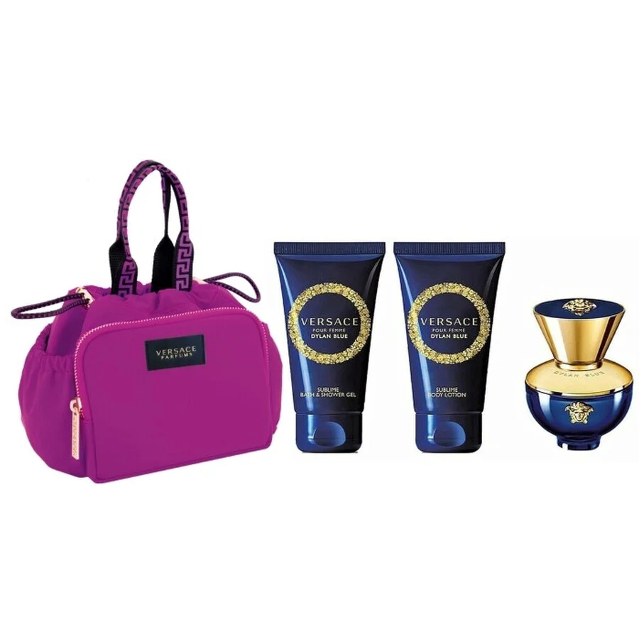 Versace Dylan Blue Women Set 3.4oz EDP & 3.4oz Body Lotion & 3.4oz Shower Gel & Cosmetics Bag